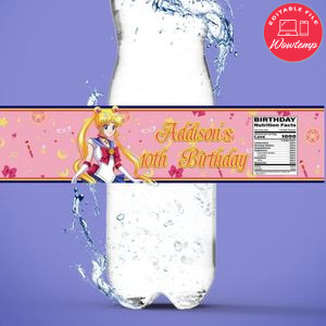Sailor moon Water Bottle Label Template to Print at Home Instant Download