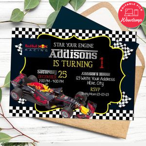 Red Bull Racing Car Birthday Invitation Customizable Template Instant Download