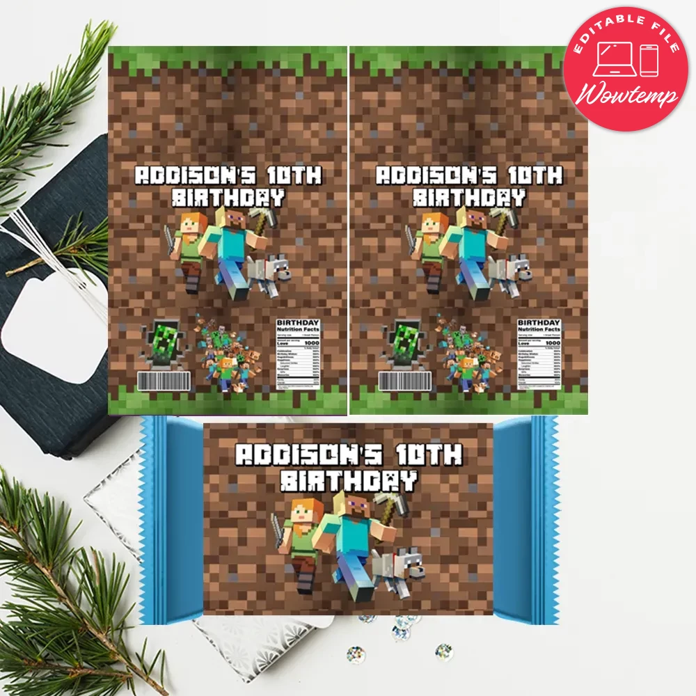 Minecraft Candy Bar Wrapper Label Digital File | Wowtemp