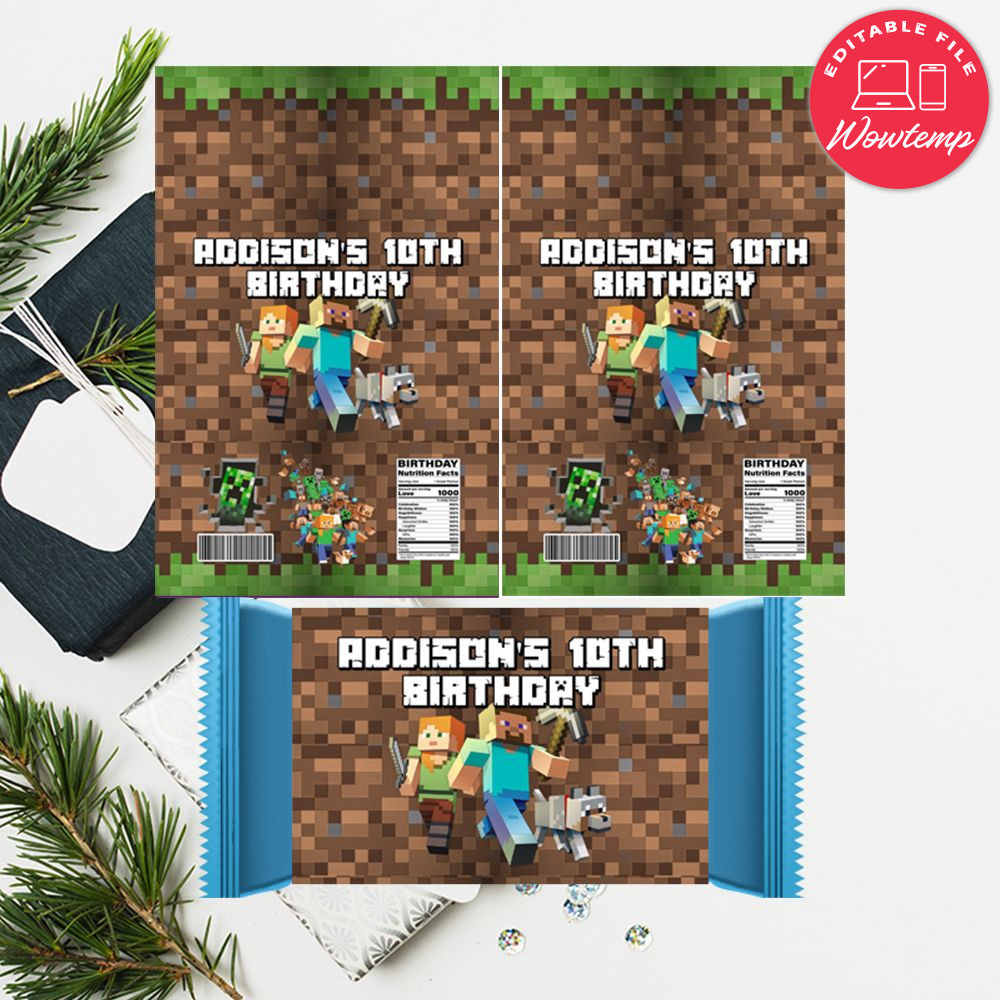 Minecraft Candy Bar Wrapper Label Digital File | Wowtemp