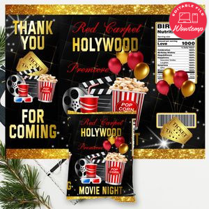 Hollywood Movie Night Cinema Chip Bag Digital File Printable Instant Download