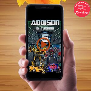 Transformers Video Invitation Digital Template Customizable Instant Download