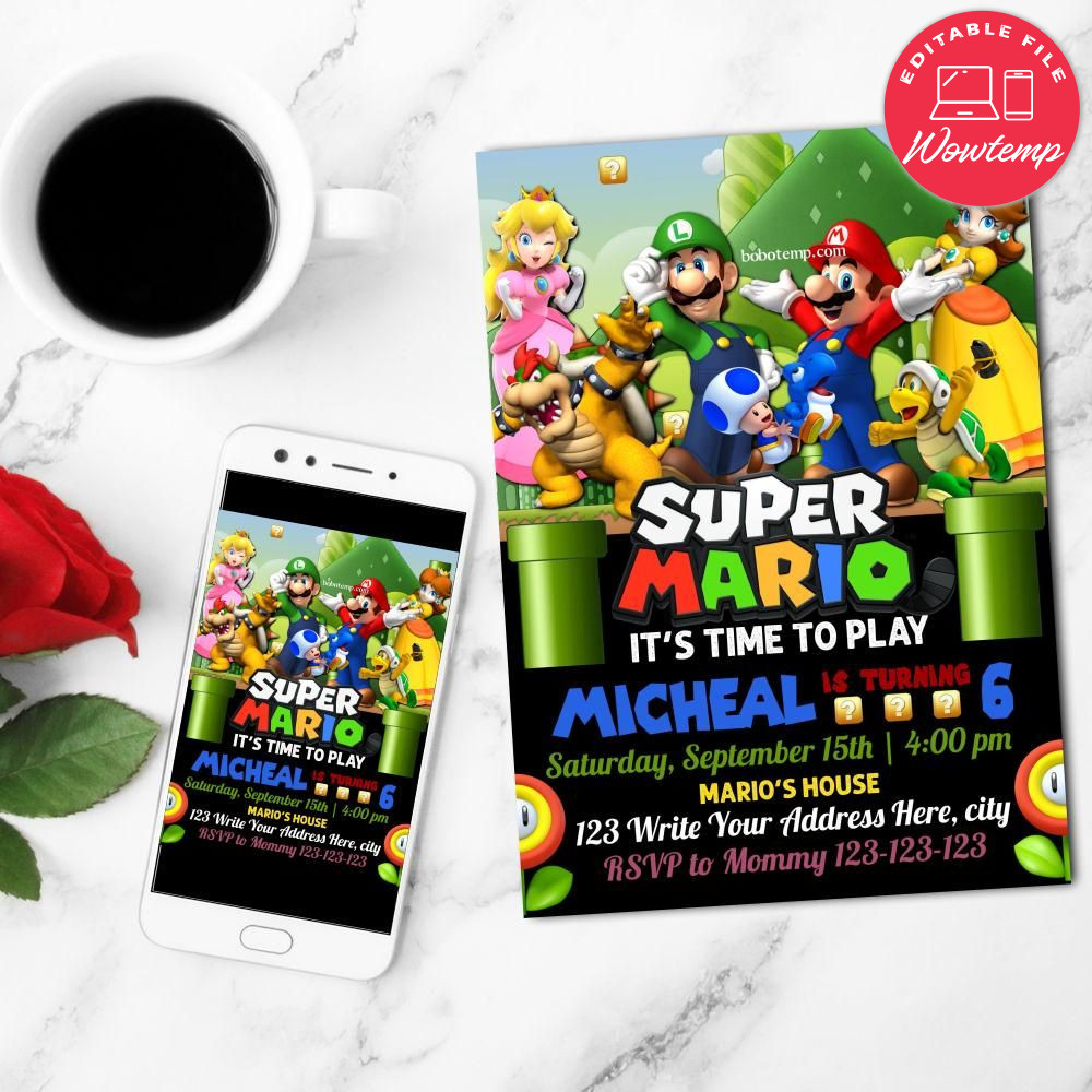 Mario Invitation Customizable Template Instant Download | Wowtemp
