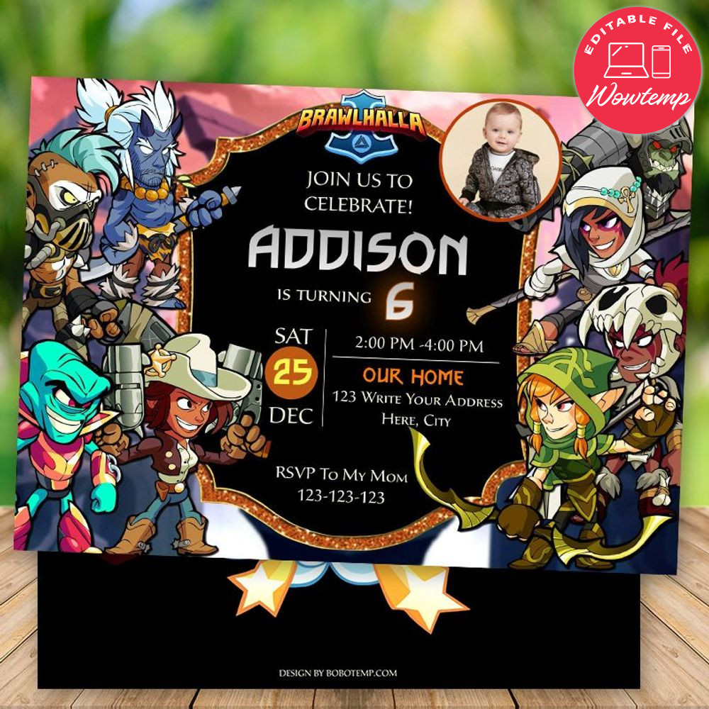 Editable Brawlhalla Video Game Birthday Flyer With Photo Instant Download