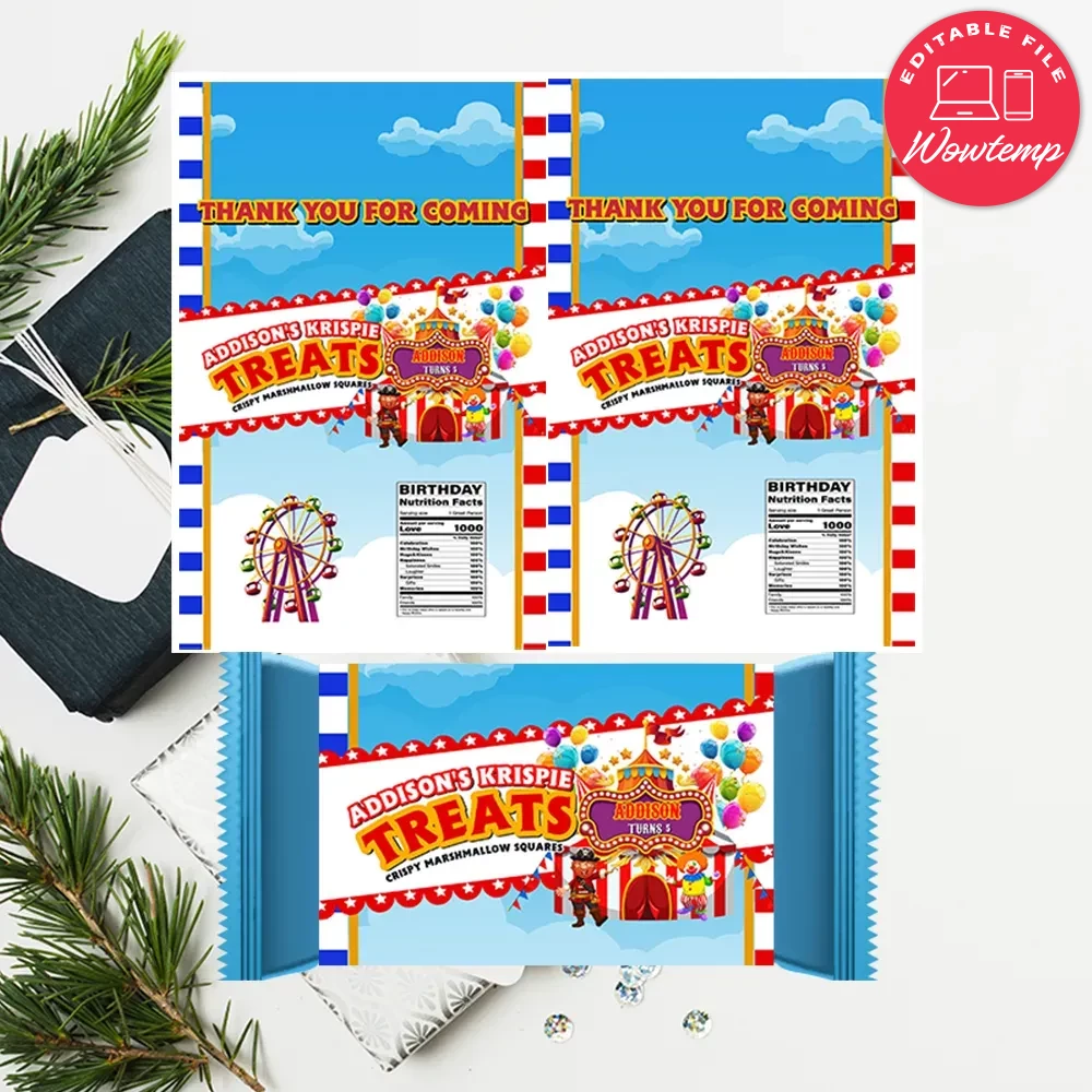 Circus Rice Krispie Treat Digital File Printable DIY | Wowtemp