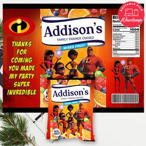 African American Incredibles Birthday Fruit Snack Bag Digital File Printable Instant Download