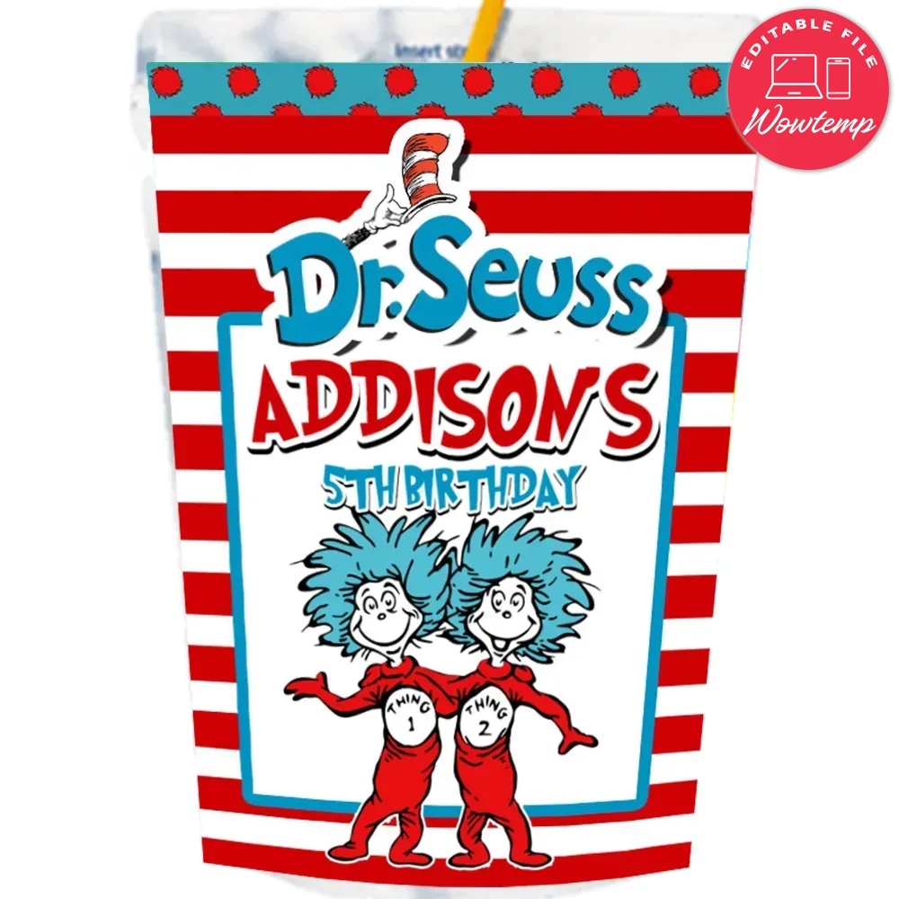 Thing 1 and thing 2 Capri Sun Labels Digital File Printable | Wowtemp