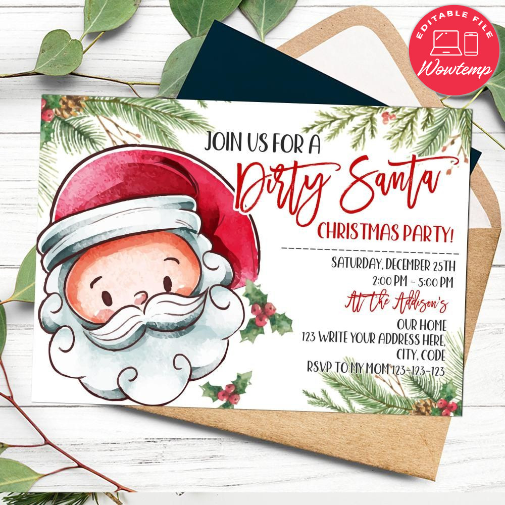 Dirty Santa Christmas Party Invitation Customizable Template DIY | Wowtemp