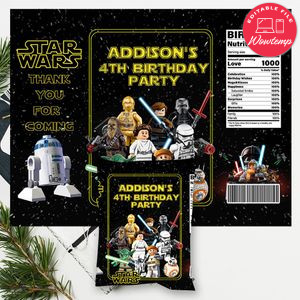 Lego Star Wars Birthday Chip Bag Digital File Printable Instant Download