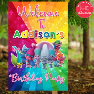 Trolls Birthday Welcome Sign Digital File Printable Instant Download