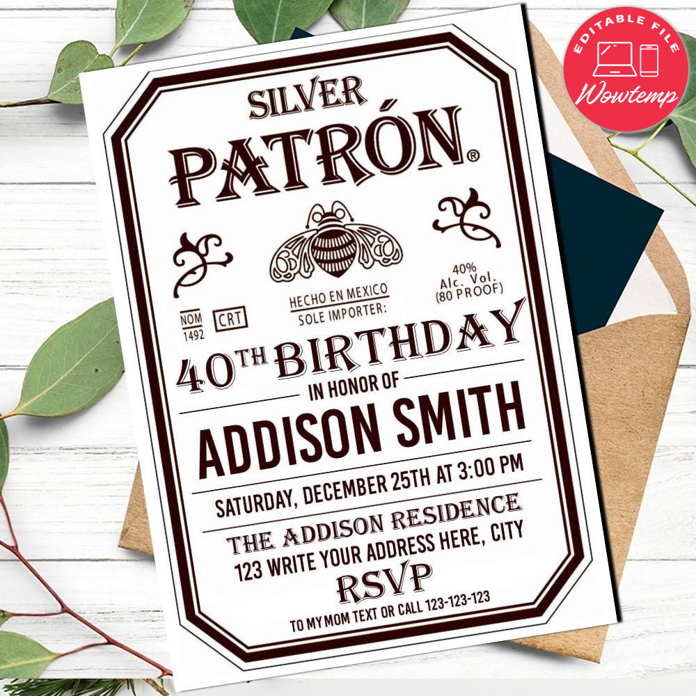 Patrón Birthday Flyer Template to print at home Instant Download