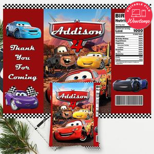 Disney Cars Birthday Chip Bag Digital File Printable Instant Download