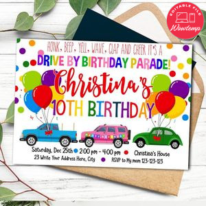 Printable Drive By Pink Parade Birthday Invitation Instant Download
