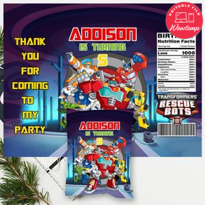 Rescue bot Chip Bag Digital File Printable Instant Download