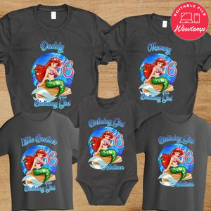 Ariel Little Mermaid Birthday Family Matching Party Shirts