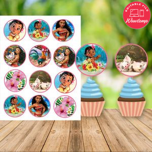 Baby Moana Birthday Cupcake Topper Digital File Printable Instant Download