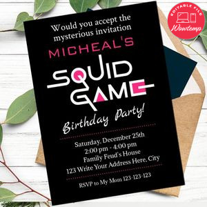 Squid game Invitation Customizable Template Instant Download