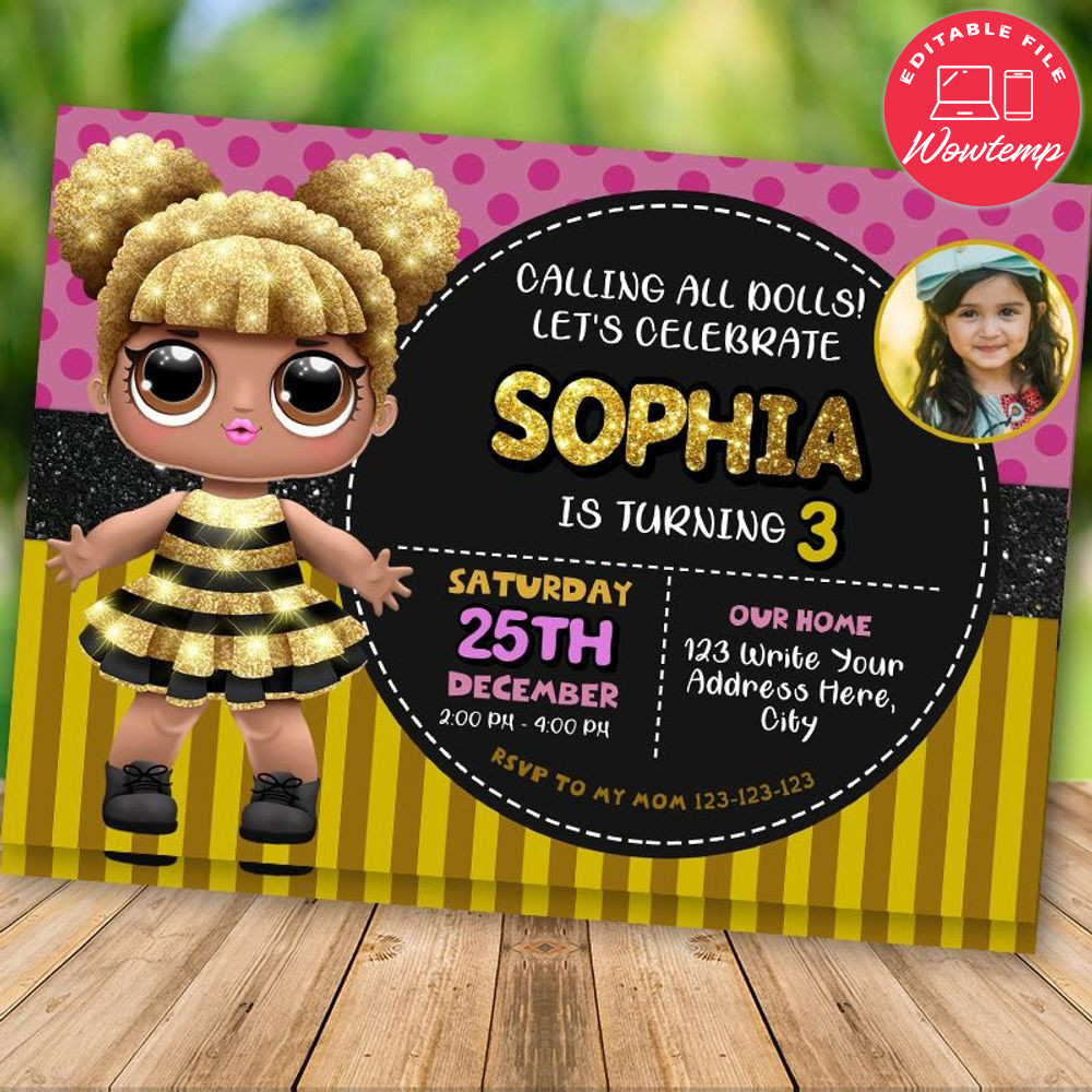 Printed - Editable LOL Surprise Dolls Birthday Invite With Photo (envelopes included)