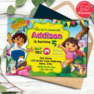 Dora and diego Invitation Customizable template Instant Download