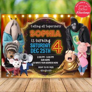 editable Sing Movie Birthday Flyer Instant Download