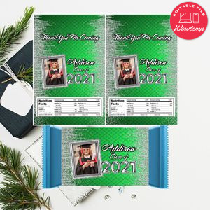 Silver Green High School Graduation Candy Bar Wrapper Digital File Printable Instant Download