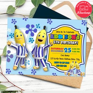 Bananas in pyjamas Invitation Customizable Template Instant Download