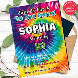Tie Dye Invitation Customizable Template Instant Download