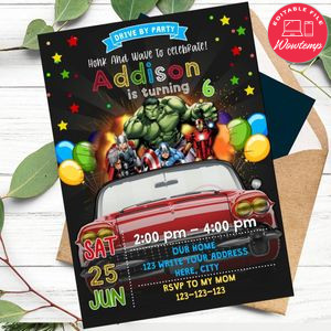 Superhero Avengers Drive By Birthday Parade Invitation Printable Instant Download