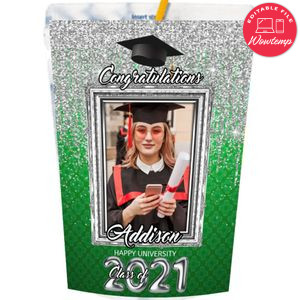 Silver Green High School Graduation Capri Sun Labels Digital File Printable Instant Download
