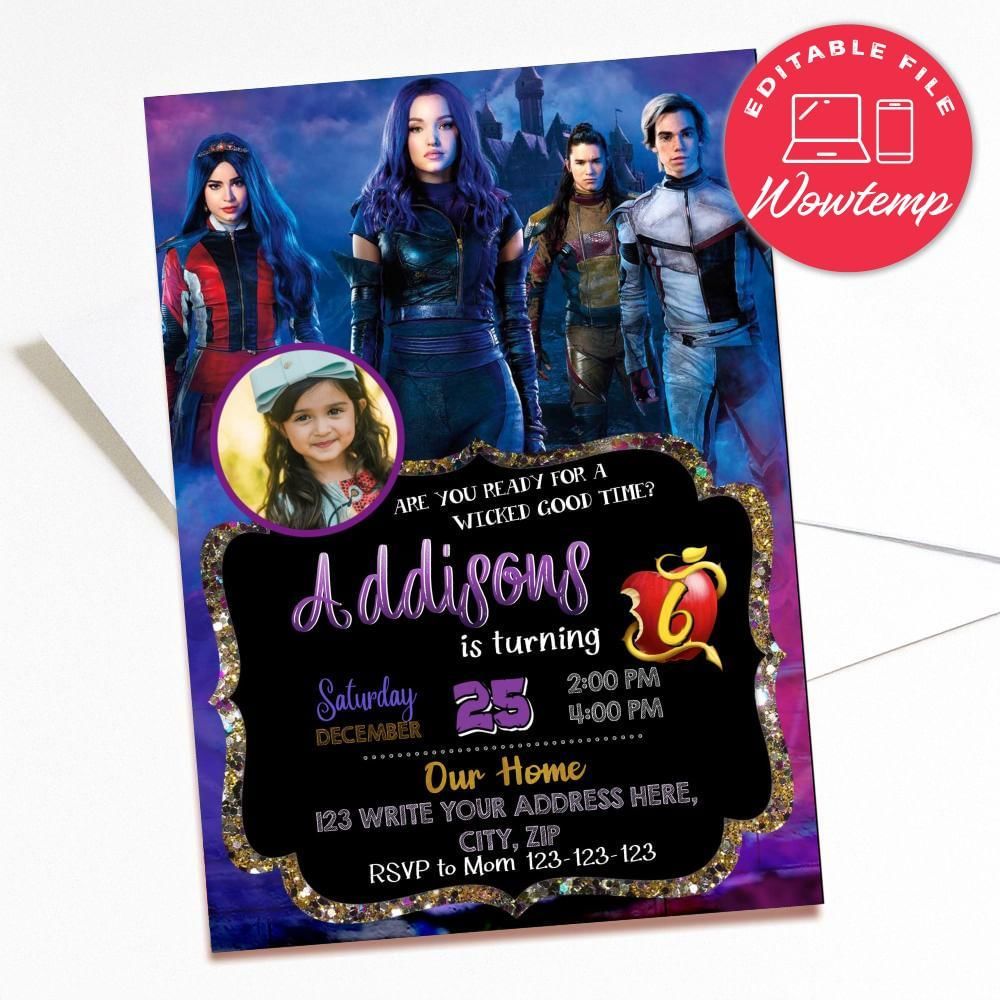 Printed - Printable Descendants 3 invitation With Photo and Free Thank You Card (envelopes included)