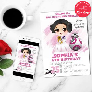 Princess Leia Birthday Flyer Customizable Template Instant Download