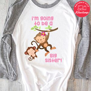 Adorable Monkeys I'm Going To be A Big Brother Iron On Transfer Shirt Template Instant Download