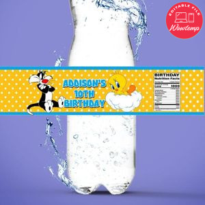 Tweety bird Water Bottle Label Template to Print at Home Instant Download