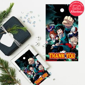 My hero academia Thank you tag Template to Print at Home Instant Download