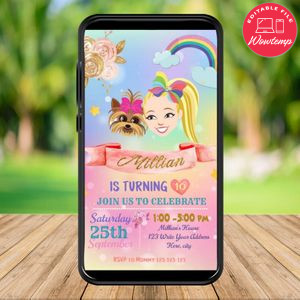 Mobile Jojo Siwa Birthday Electronic Invite Invitation Instant Download