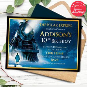 Polar Express Pajama Invitation Customizable Template Instant Download