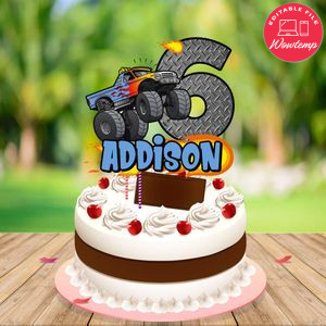 Monster Truck Birthday Cake Topper Template Printable Instant Download