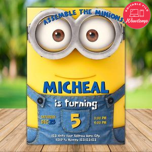 Printable Despicable Me Birthday Invitation Instant Download