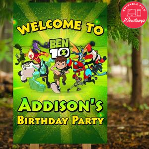 Ben 10 Birthday Welcome Sign Digital File Printable Instant Download