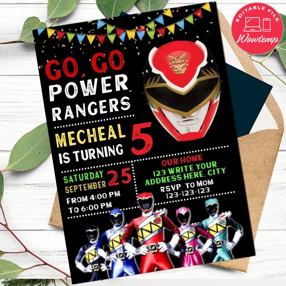 Power Rangers Invitation Customizable Template Instant Download | Wowtemp