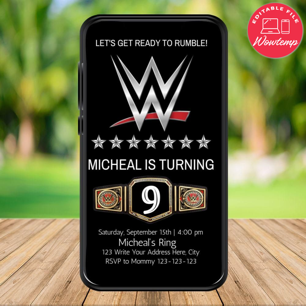 Mobile WWE Electronic Invite Invitation Template Instant Download | Wowtemp