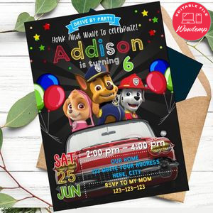 Paw Patrol Drive By Birthday Parade Invitation Printable Instant Download