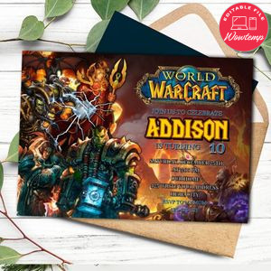 World of Warcraft Invitation Template to Print at Home Instant Download