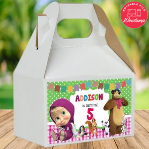 Masha and The Bear Gable Boxes Label Template to Print at Home Instant Download