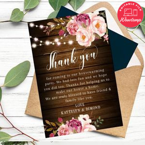 Housewarming Thank you card Template to Print at Home Instant Download