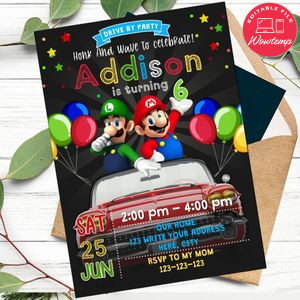 Super Mario Drive By Birthday Parade Invitation Printable Instant Download
