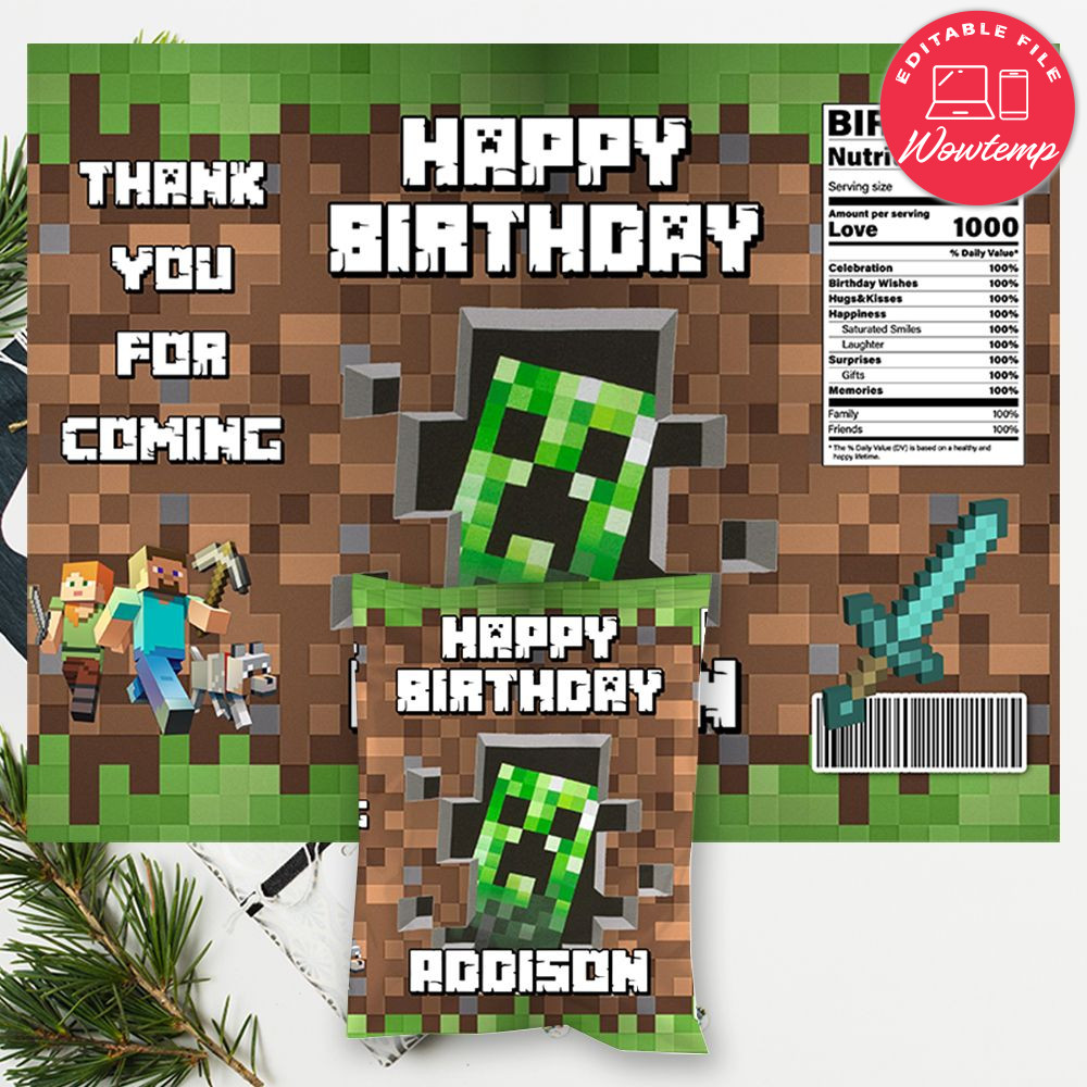 Minecraft Favor Bag Digital File Printable Instant Download | Wowtemp
