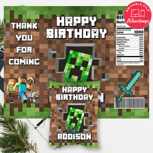Minecraft Favor Bag Digital File Printable Instant Download