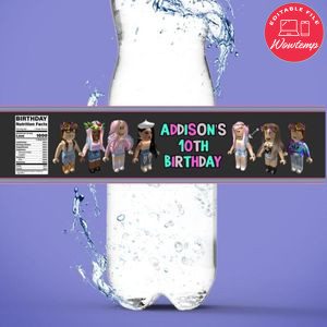 Girl Roblox Birthday Water Bottle Label Template to Print at Home Instant Download