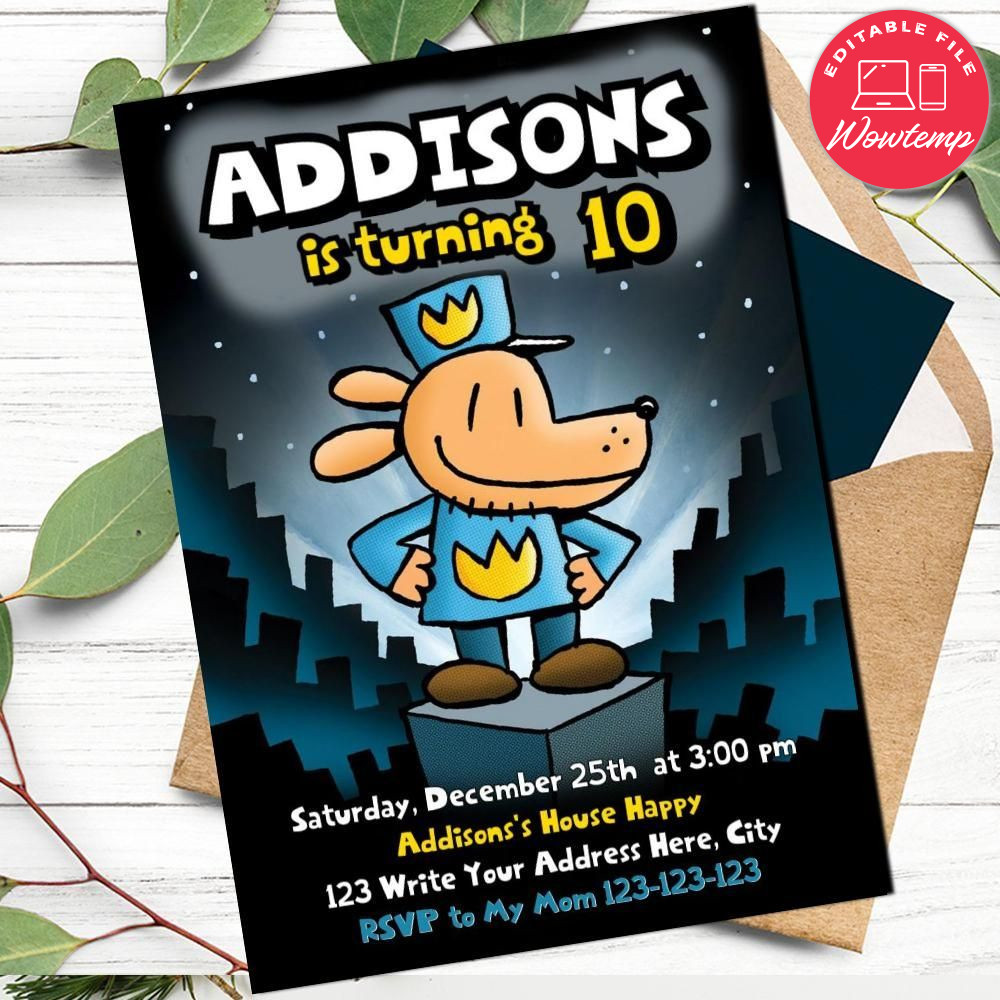 Dog man Birthday Flyer Customizable Template Instant Download